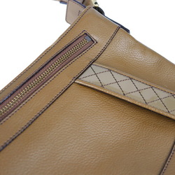 BURBERRY Burberry shoulder bag leather enamel brown system khaki gold metal fittings one handbag logo plate