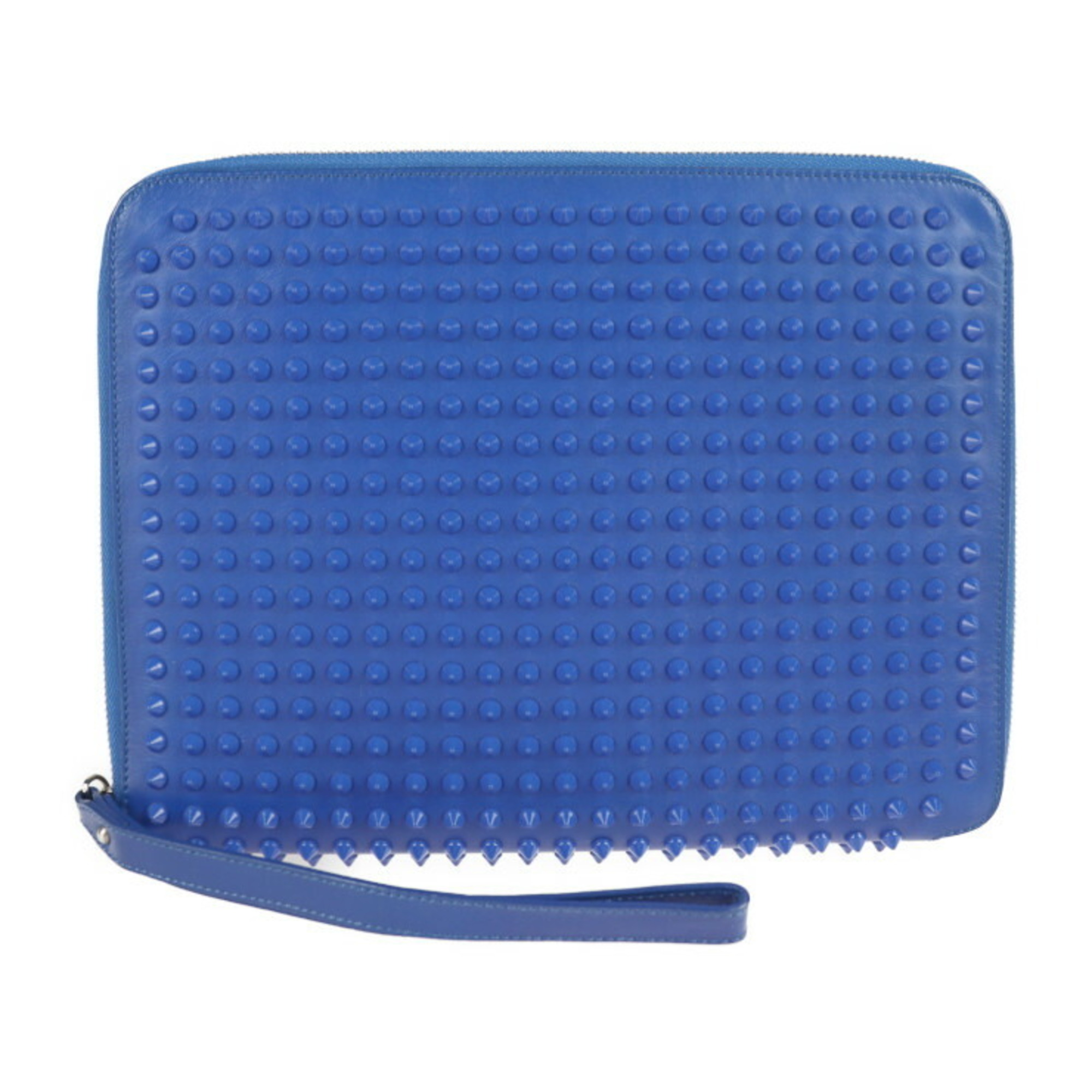 Christian Louboutin iPad Case Second Bag 3120247 Leather Blue Round Zipper Clutch Spike Studs