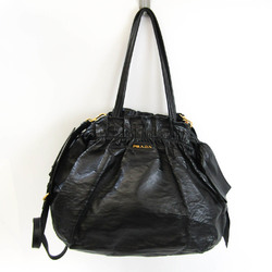 Prada Logo Side Ribbon BR4205 Women's Leather Handbag,Shoulder Bag Black