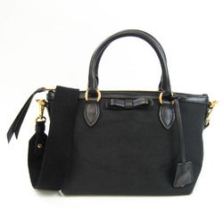 Prada Logo Jacquard 1BA111 Women's Canvas,Leather Handbag,Shoulder Bag Black