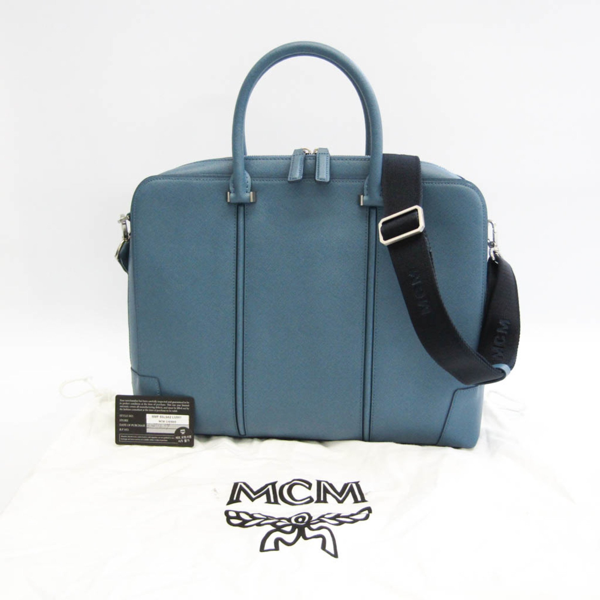 MCM MMF 5SLS62 LU001 Men's Leather Handbag,Shoulder Bag Light Blue