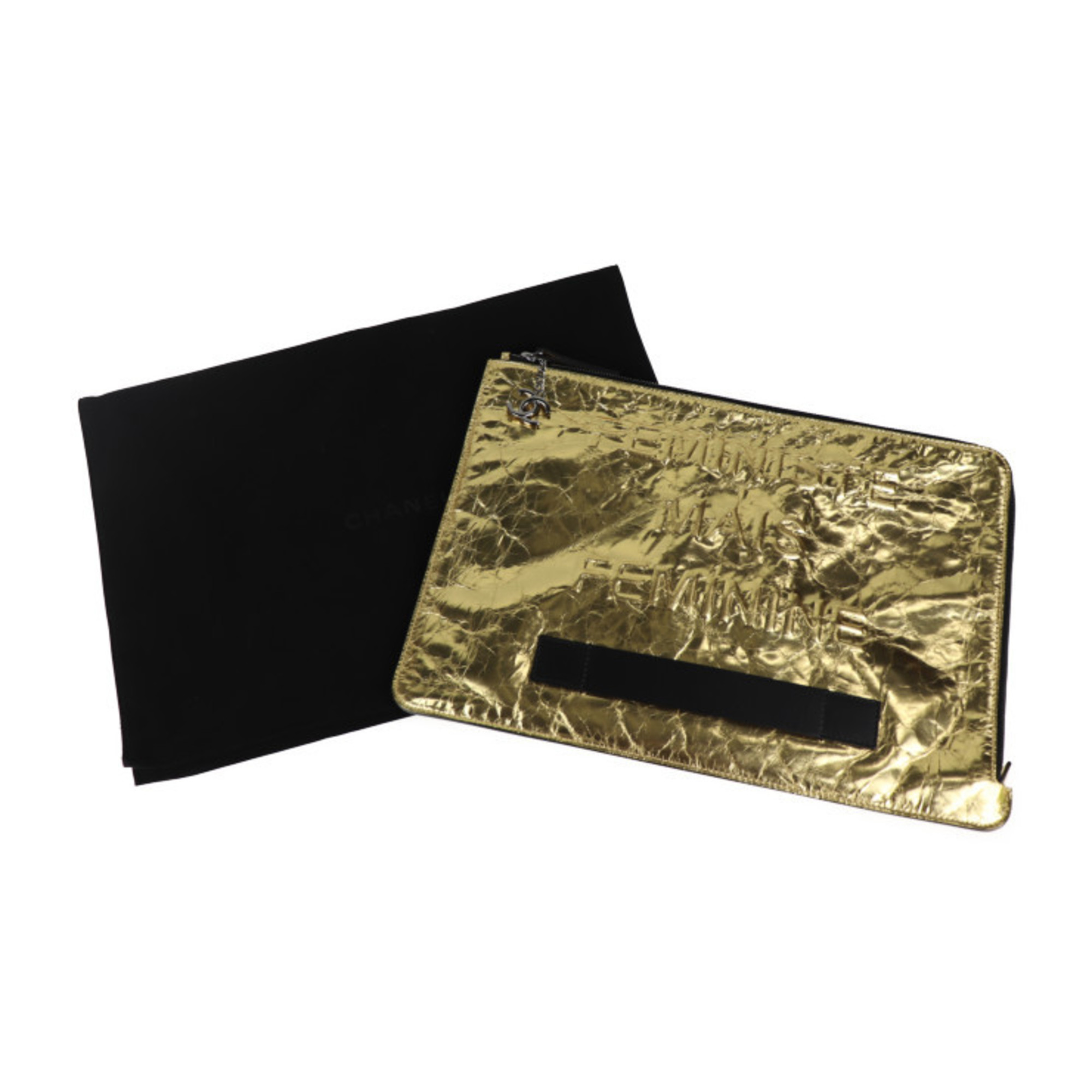 CHANEL Chanel clutch bag A82164 leather gold black second handbag 20 series