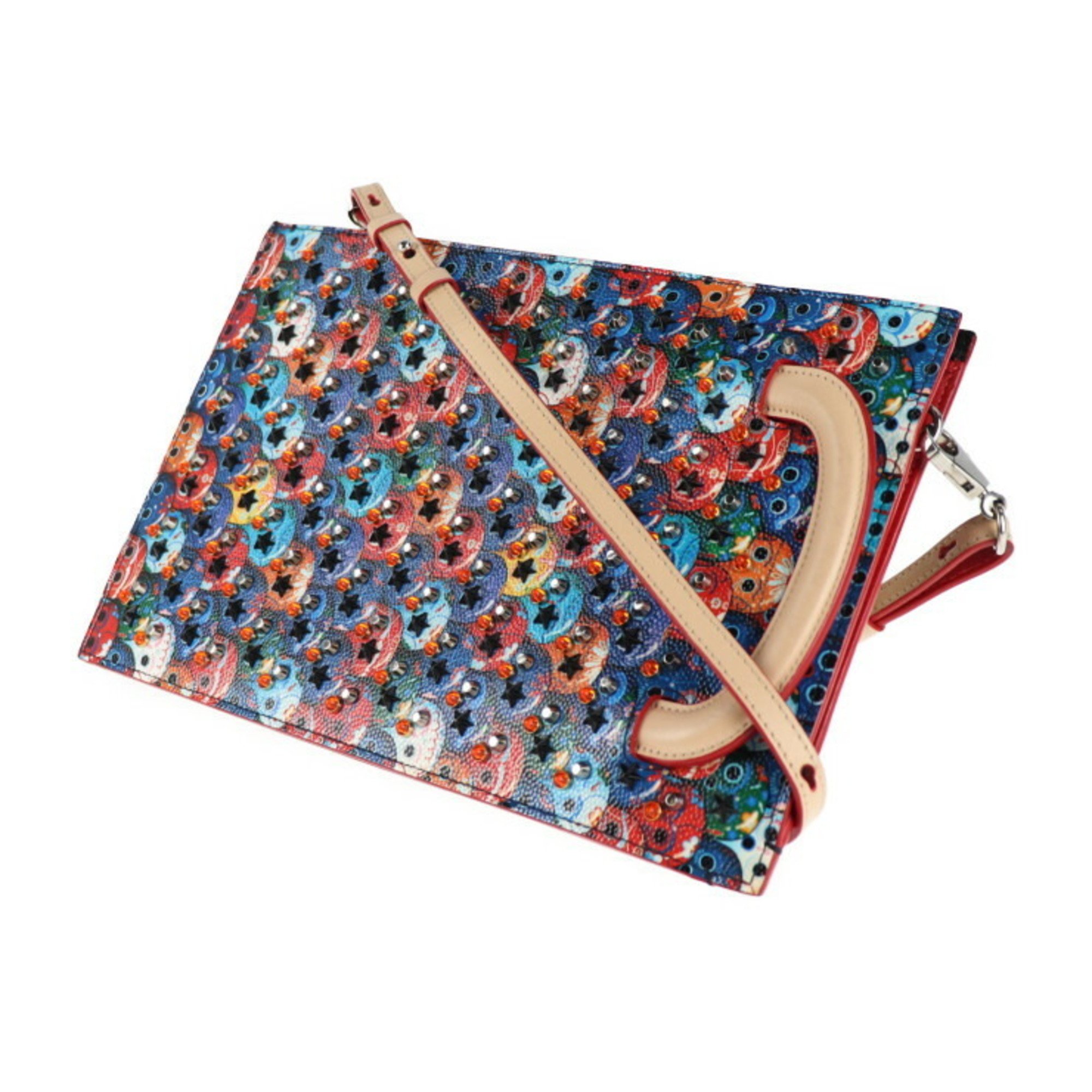 Christian Louboutin Trick Track Small Portfolio Clutch Bag 3175108 Leather Multicolor Skull 3WAY 2WAY Shoulder