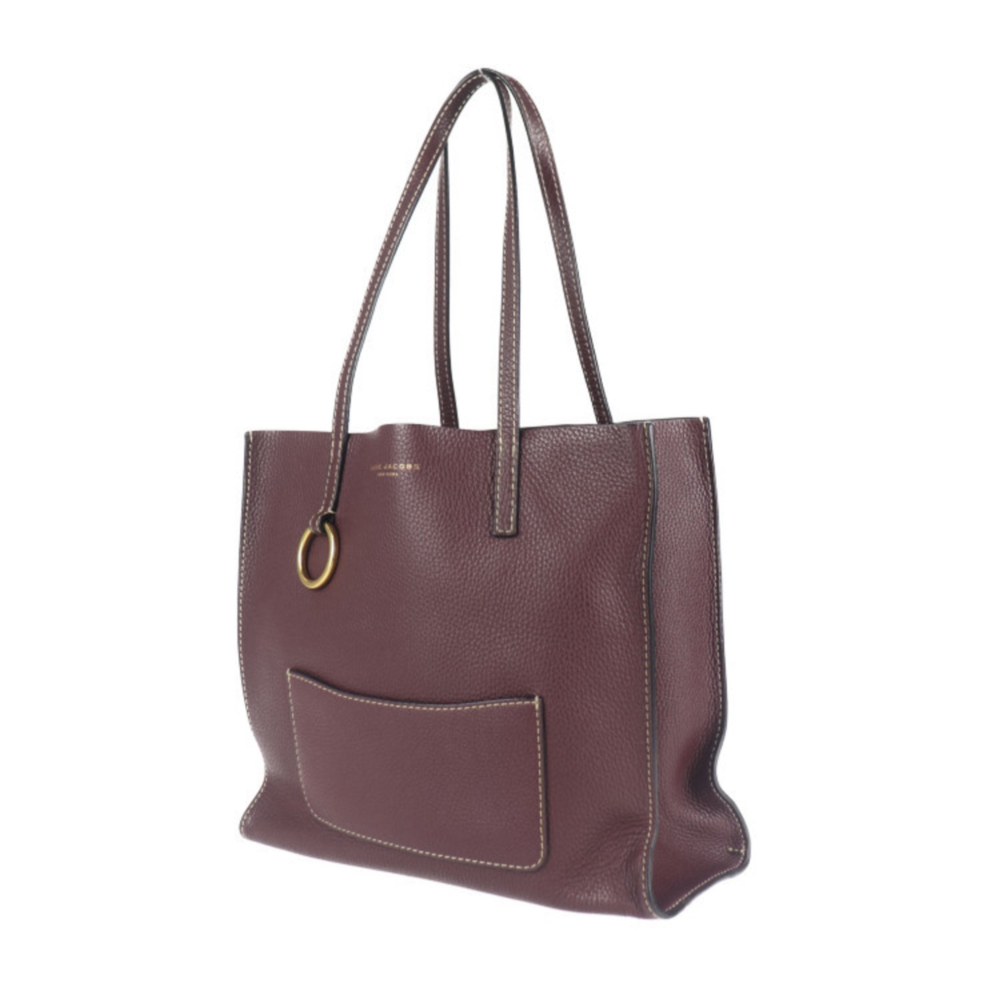 MARC JACOBS EW Shopper The Bold Grind Tote Bag M0012566 Leather Burgundy Wine Gold Hardware Shoulder with Pouch
