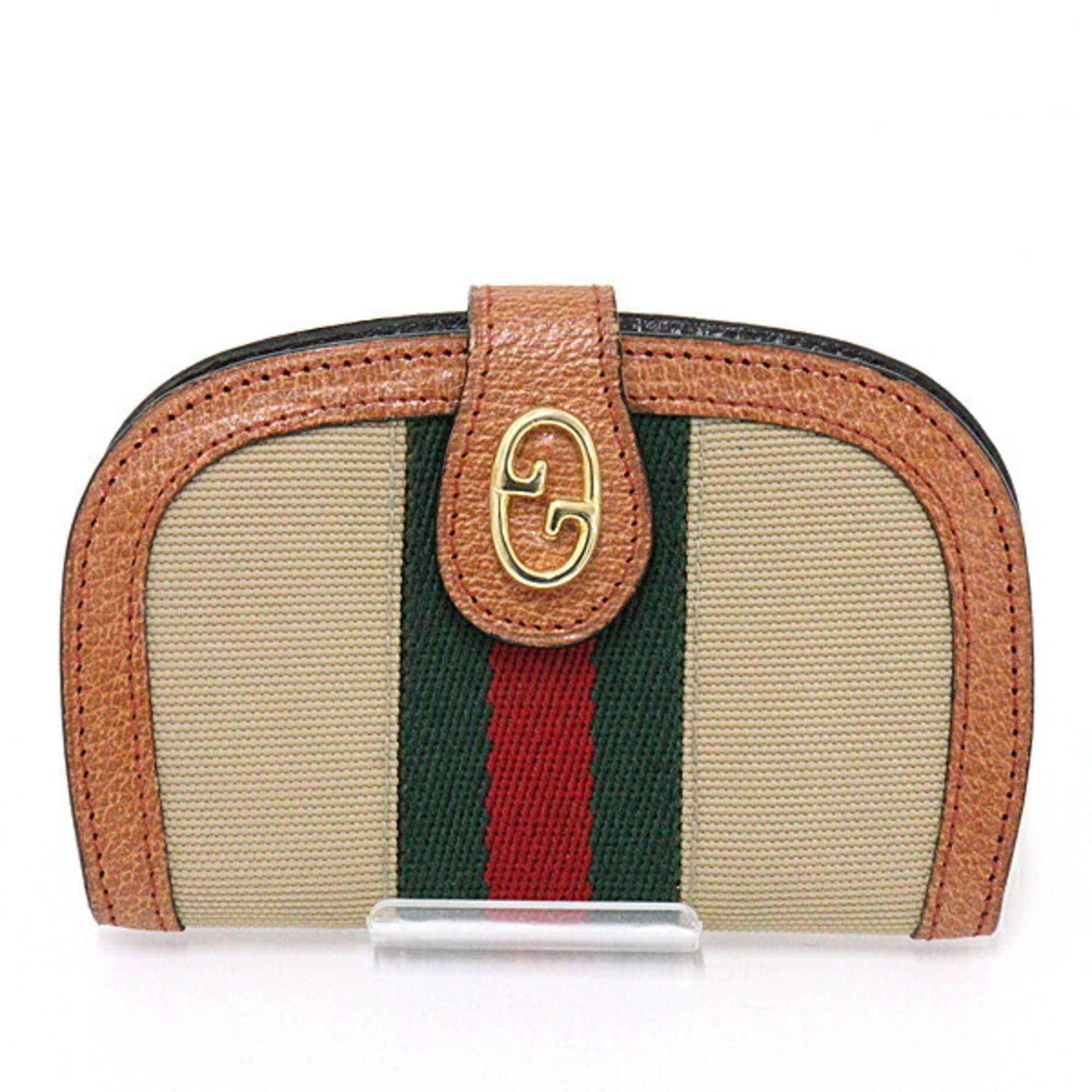 Gucci GUCCI Old Sherry Line Key Case 6 Rows Beige Green/Red/Green Canvas/Leather Web Stripe
