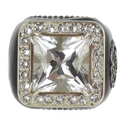 GUCCI Gucci Ring 538037 Notation Size 13 Silver 925 Rhinestone Crystal Clear Black Square Stone