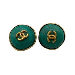 CHANEL Chanel earrings vintage gold metal fittings turquoise blue logo