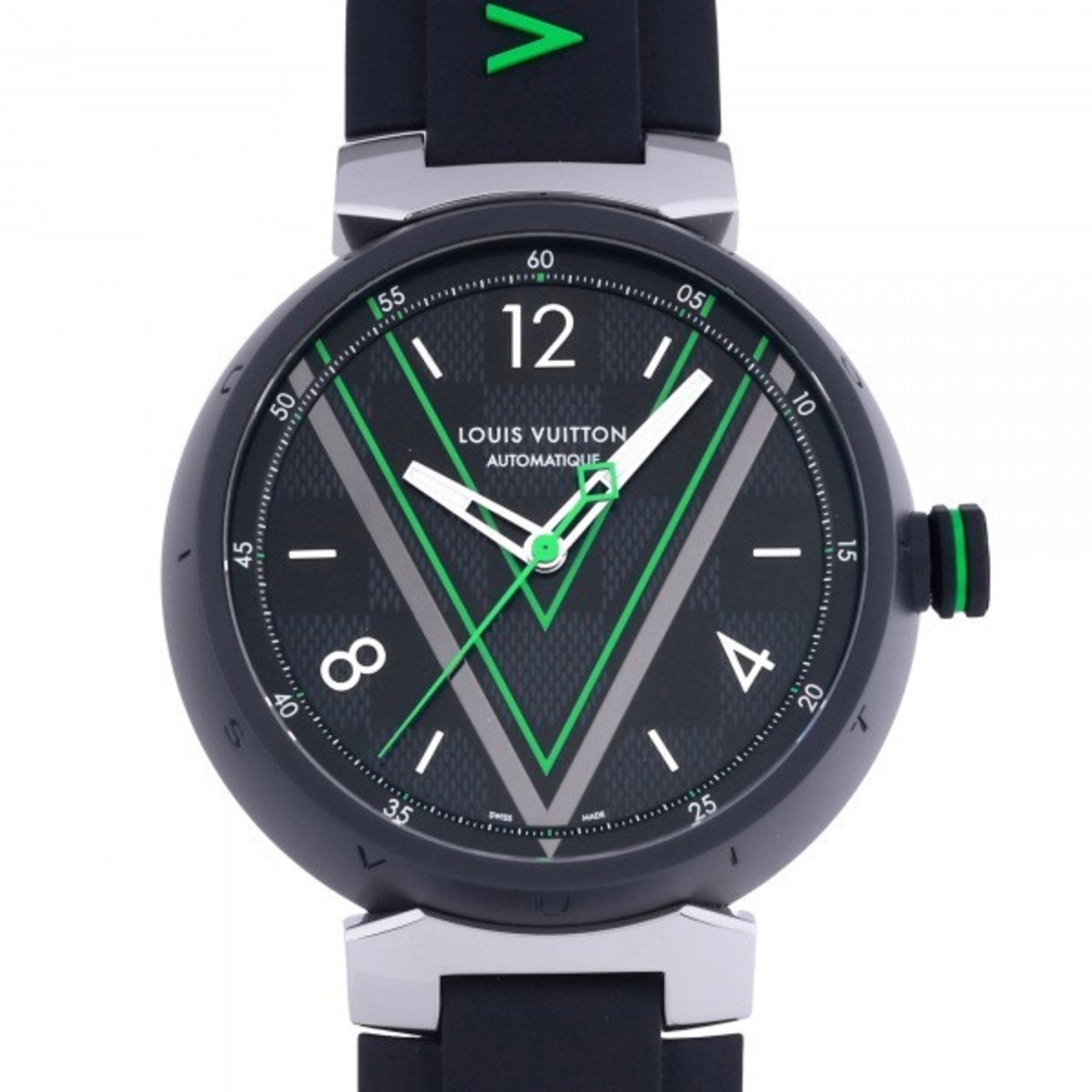 Louis Vuitton LOUIS VUITTON Tambour Otomatic Damier Graphite Race QBB161 Black Dial Watch Men's