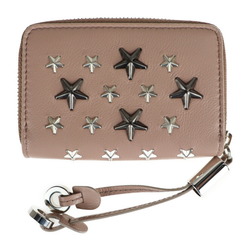 JIMMY CHOO Jimmy Choo NELLIE coin case leather pink beige series round fastener studs purse