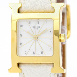HERMES H Watch Gold Plated Leather Quartz Ladies Watch HH1.201 BF555395