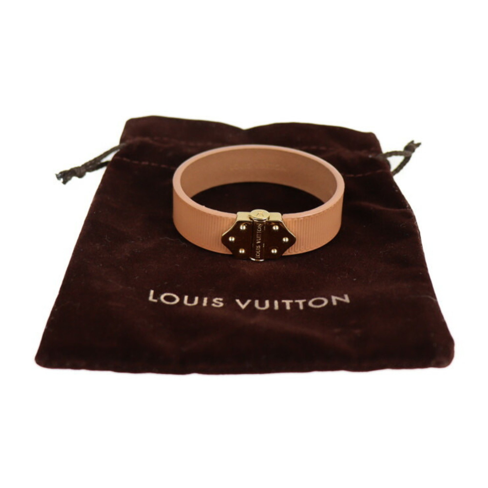 LOUIS VUITTON Louis Vuitton Brasserie Spirit Bracelet M6680F Notation Size 17 Patent Leather Metal Beige Gold Fittings