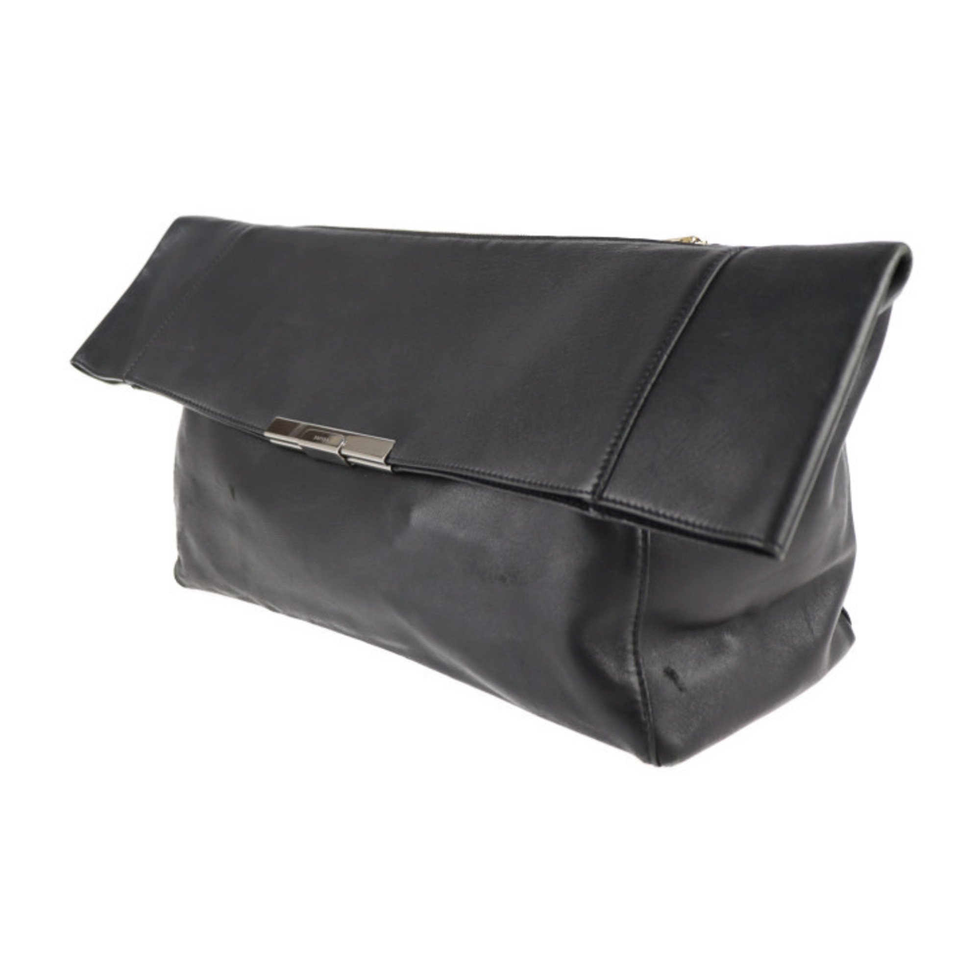 CELINE Celine Foldover Clutch Bag 1717730FA.38NO Leather Black Silver Hardware Second