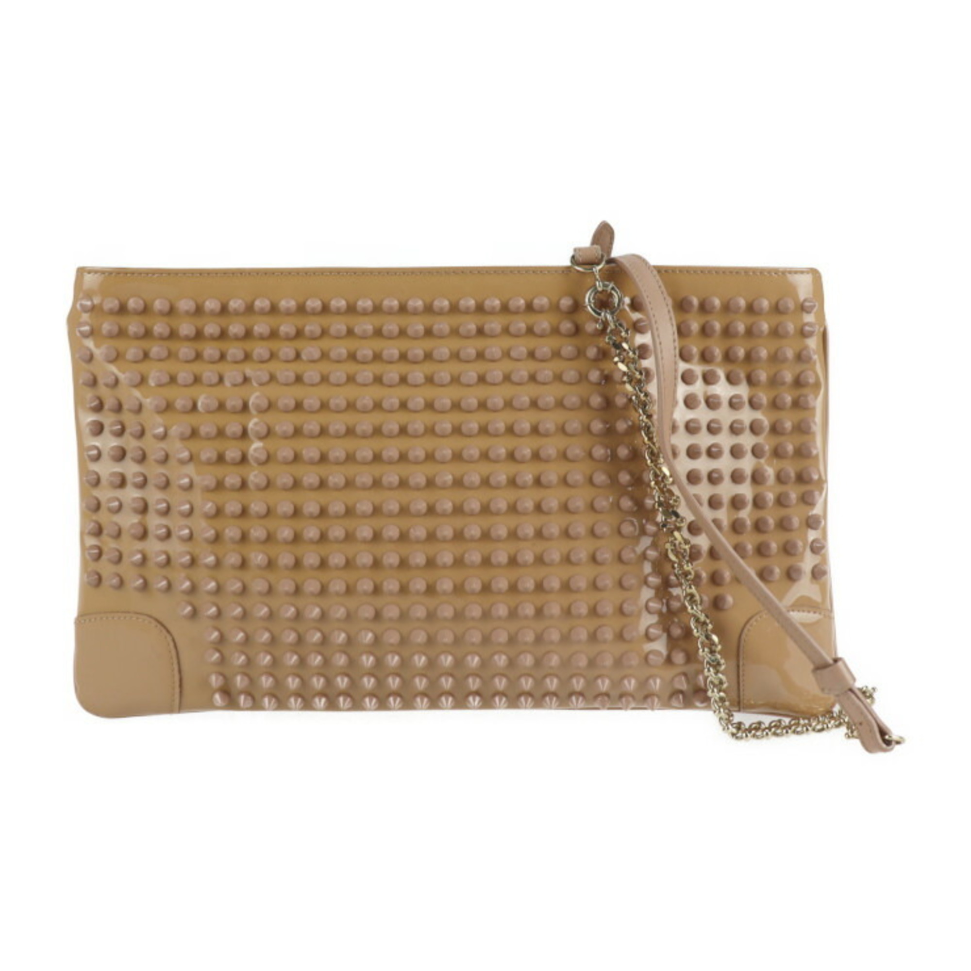 Christian Louboutin LOUBIPOSH rubiposshu clutch bag 3120508 patent leather beige studs 2WAY chain shoulder