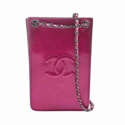 CHANEL Chanel enamel here mark chain shoulder bag pochette pink