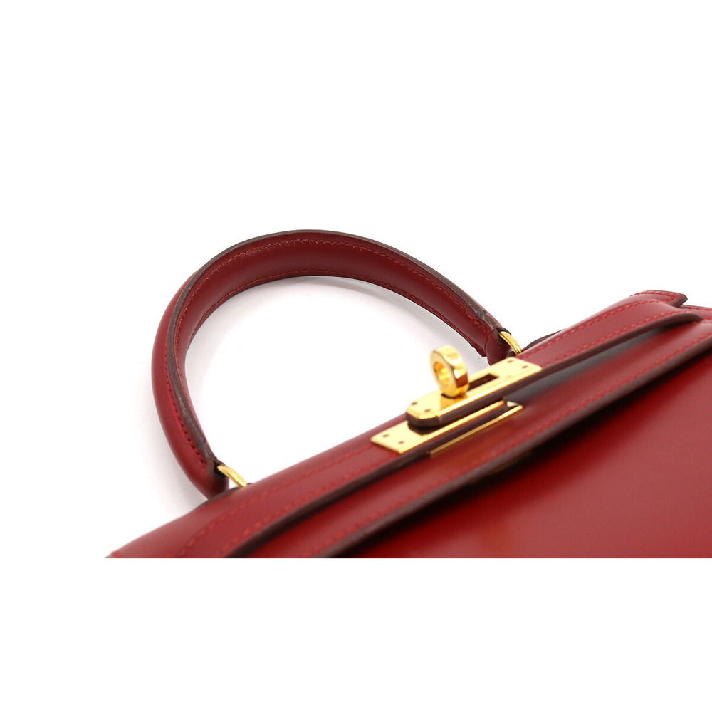 Hermes 20cm Rouge Vif Calf Box Leather Mini Kelly Bag with Gold