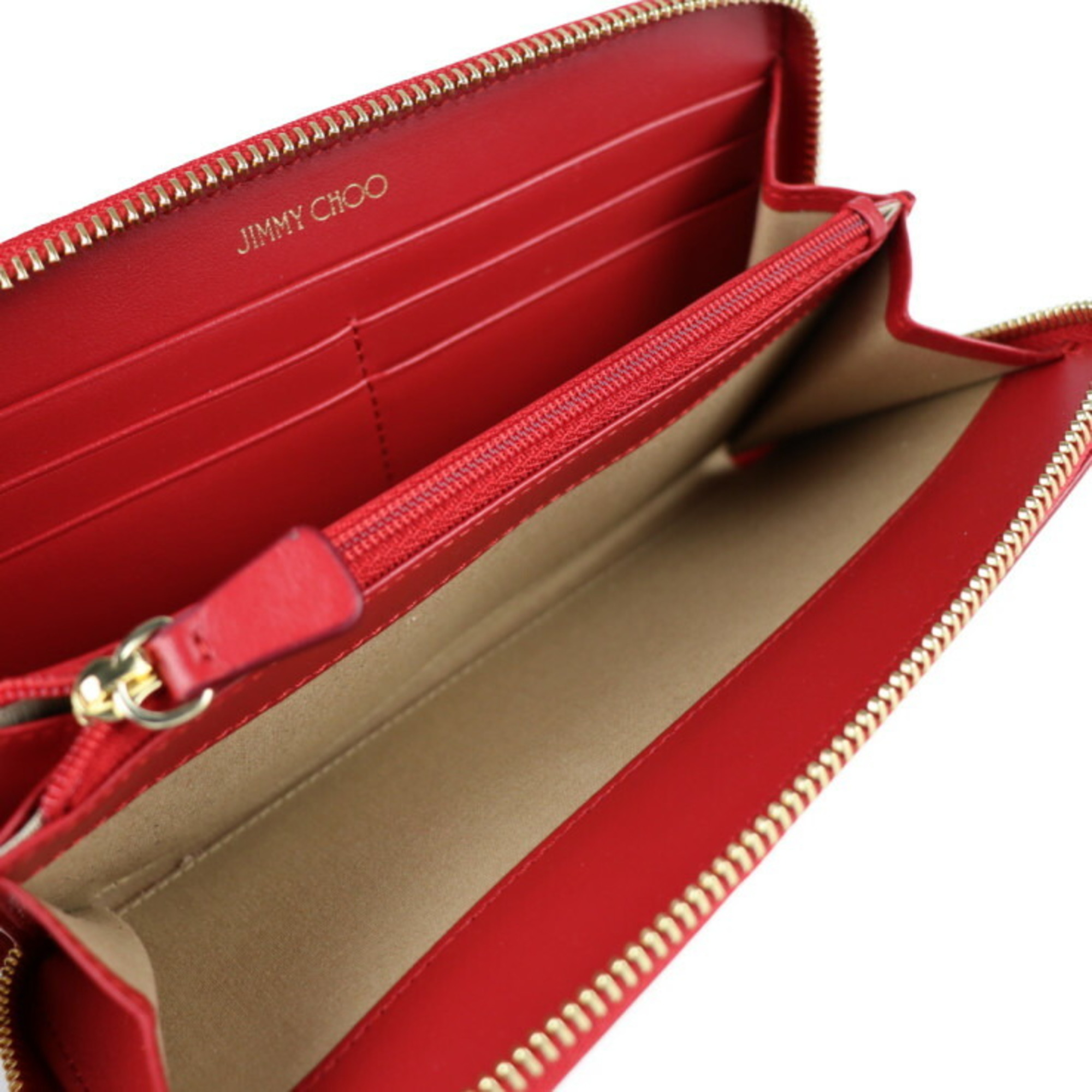 JIMMY CHOO Jimmy Choo ATHINI ZIP long wallet leather red gold metal fittings round fastener tassel