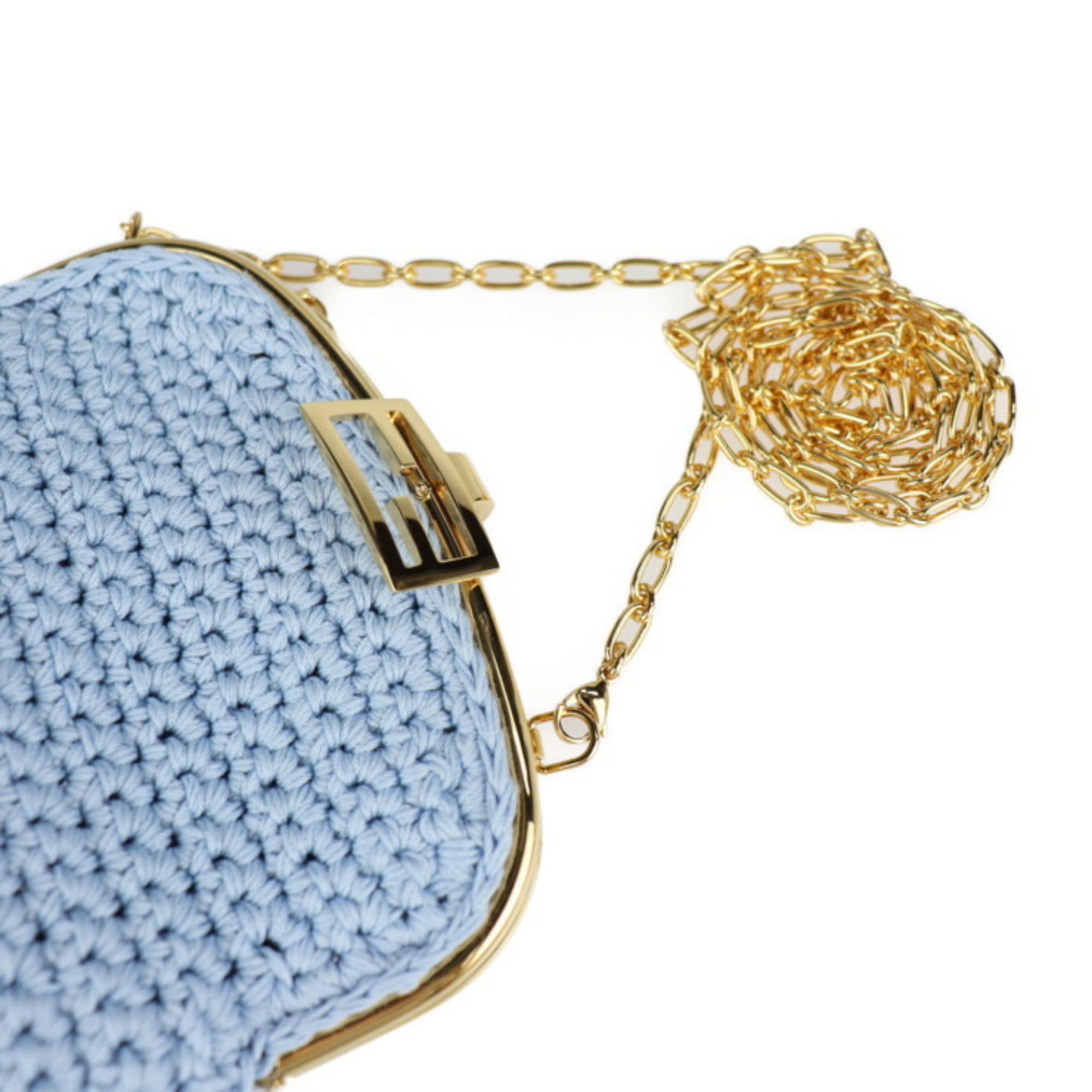 FENDI Fendi Baguette Smartphone Bag Shoulder 7AR966 Cotton Light Blue 2WAY Clutch Fabric Mini