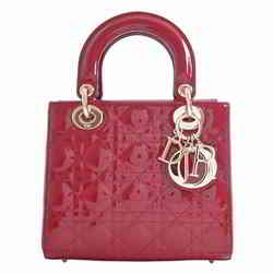 Christian Dior Lady cannage patent handbag red