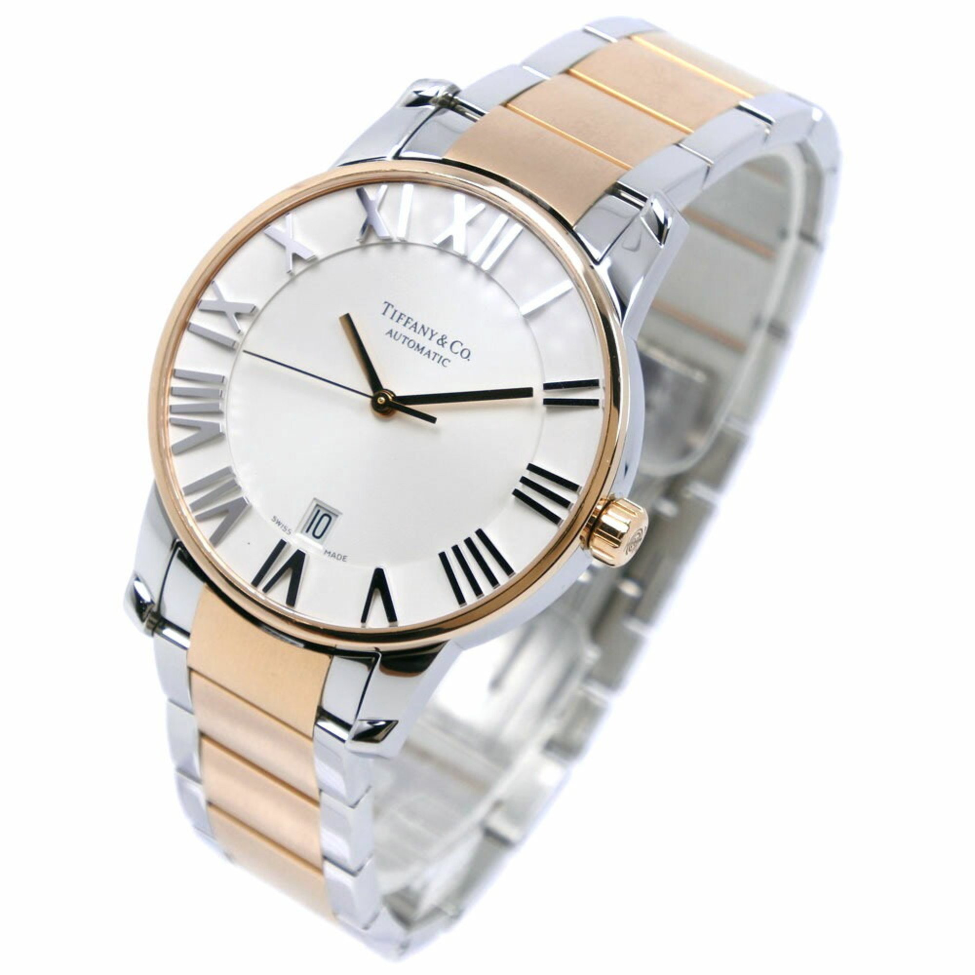 Tiffany Atlas Dome Combi Z1800.68.13A21A00A Stainless Steel x K18 Pink Gold Silver Automatic Winding Analog Display Men's White Dial Watch