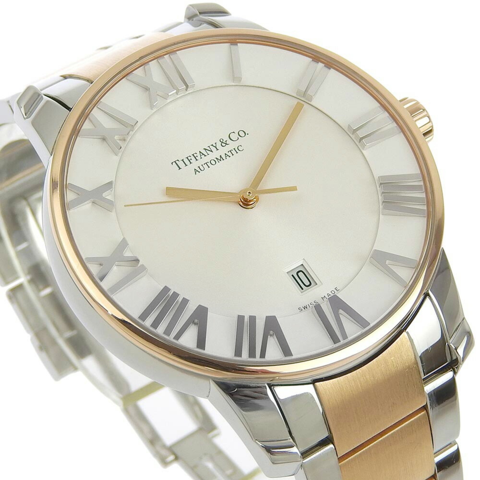 Tiffany Atlas Dome Z1810.68.13A21A.00A Stainless Steel x Gold Plated Automatic Winding Analog Display Men's White Dial Watch