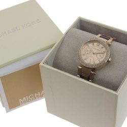 Michael Kors Diamond Bezel MK6834 Stainless Steel x Acetate Pink Gold Quartz Analog Display Ladies Dial Watch