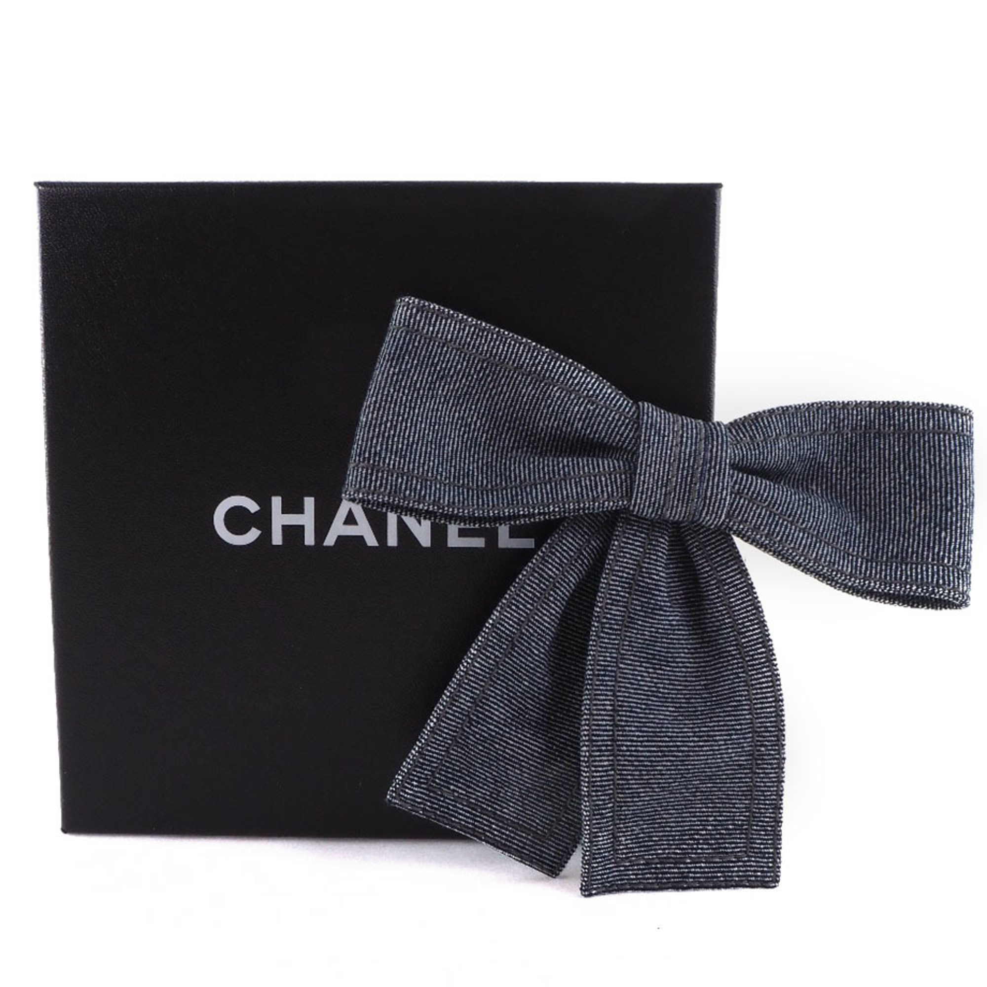 Chanel ribbon denim blue ladies brooch