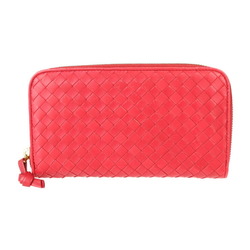 BOTTEGA VENETA Bottega Veneta intrecciato long wallet 114076 leather red series round zipper