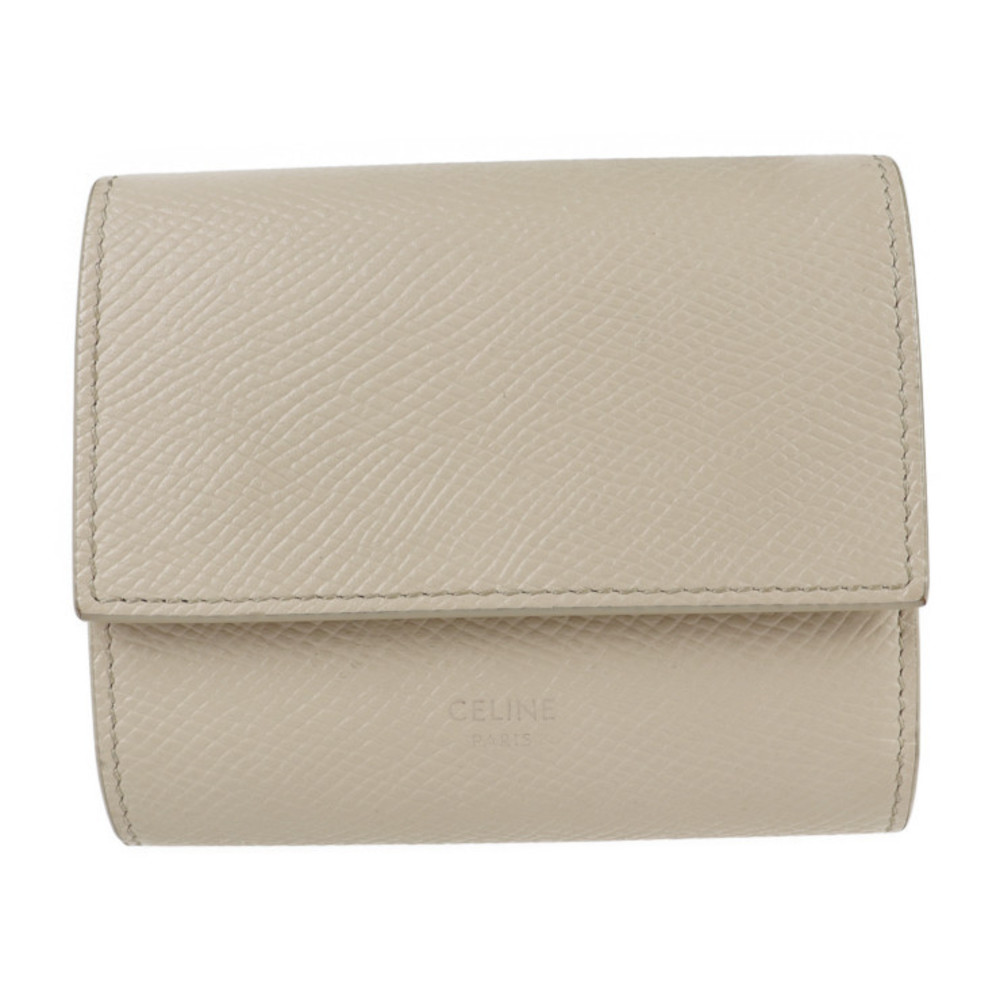 Celine Multifunction Leather Trifold Wallet Greige Yellow Free