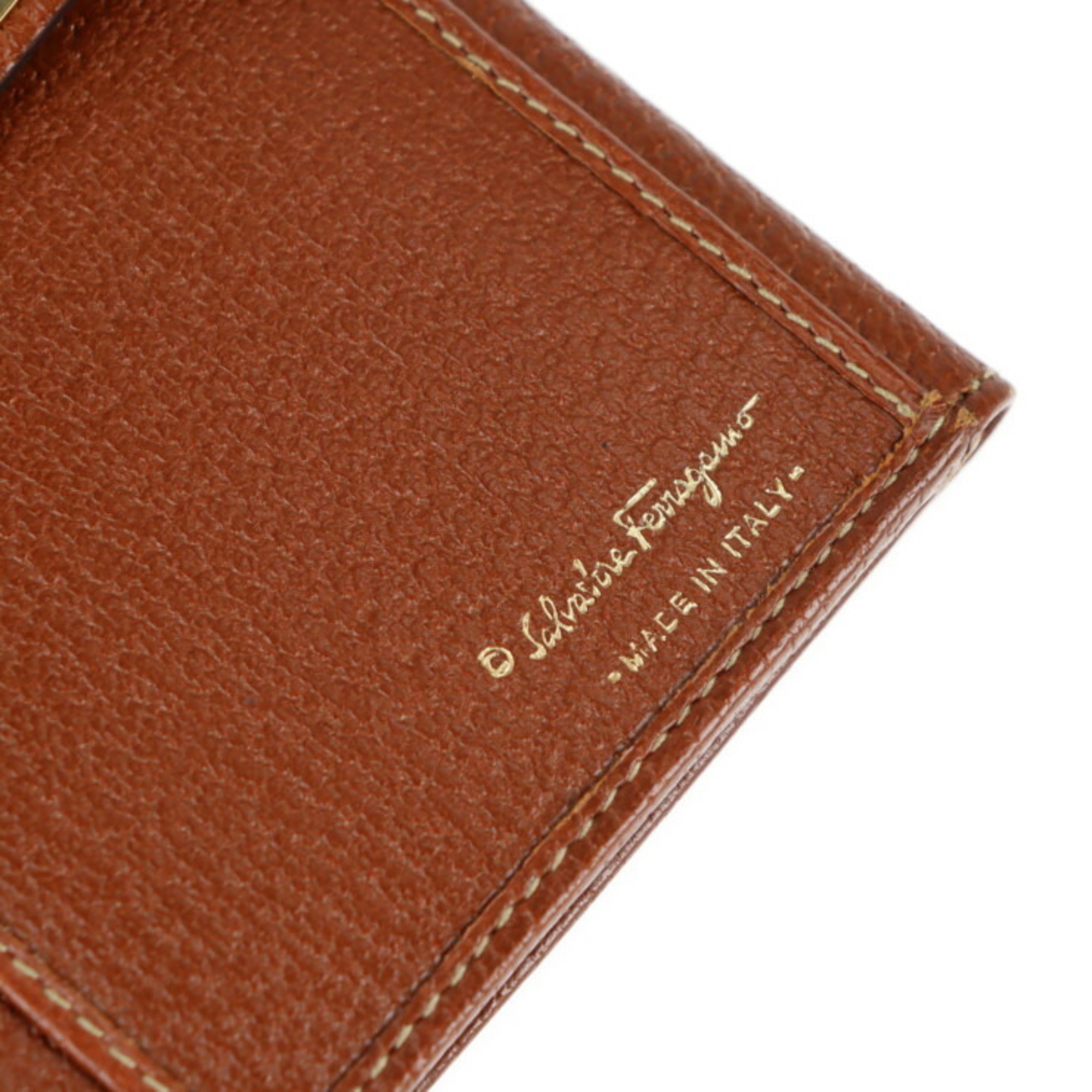 Salvatore Ferragamo Gancini bi-fold wallet 22 1835 leather brown gold hardware