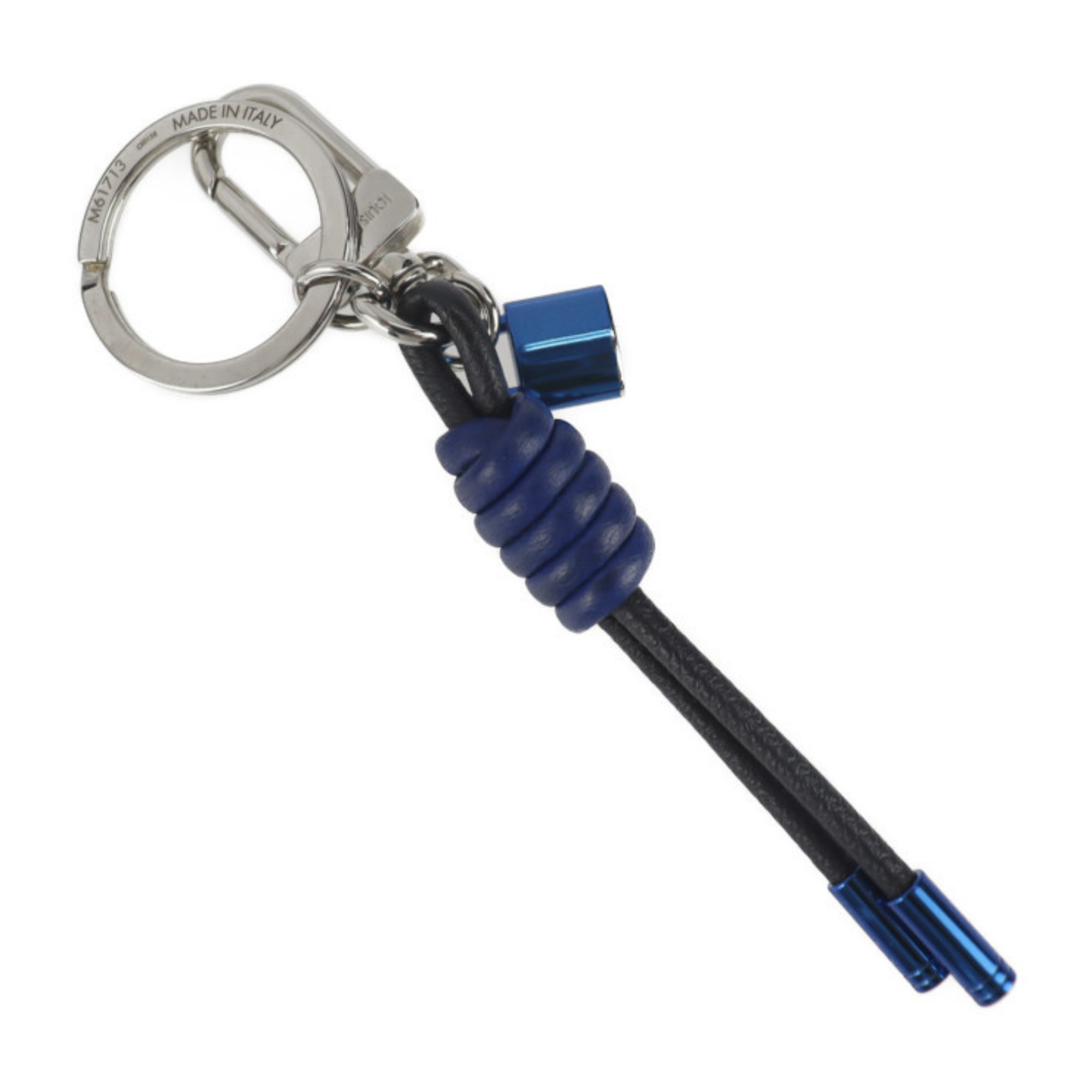 LOUIS VUITTON Louis Vuitton Portocle Knot Lock Keychain M61713 Metal Leather Silver Blue Black Key Ring
