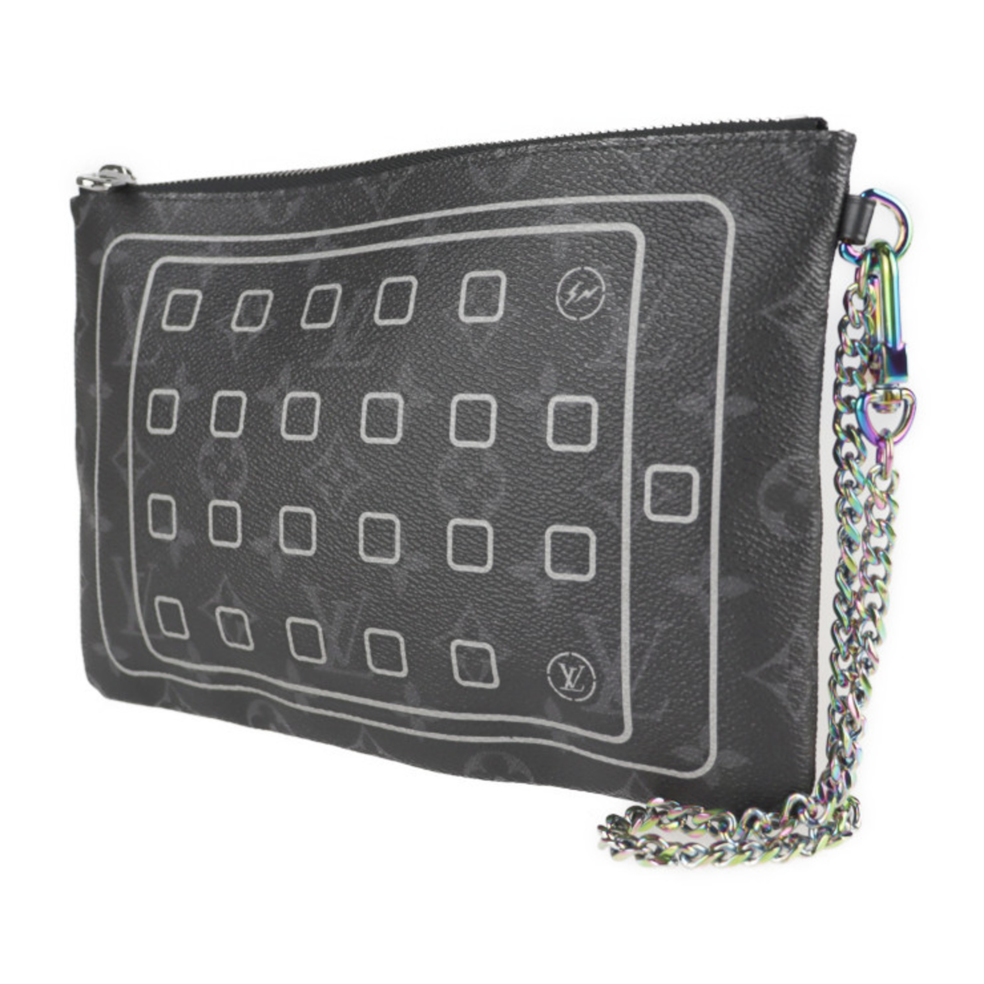 LOUIS VUITTON Louis Vuitton Fragment Collaboration iPad Case Clutch Bag M64449 Monogram Eclipse PVC Leather Black