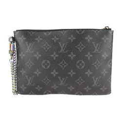 LOUIS VUITTON Louis Vuitton Fragment Collaboration iPad Case Clutch Bag M64449 Monogram Eclipse PVC Leather Black