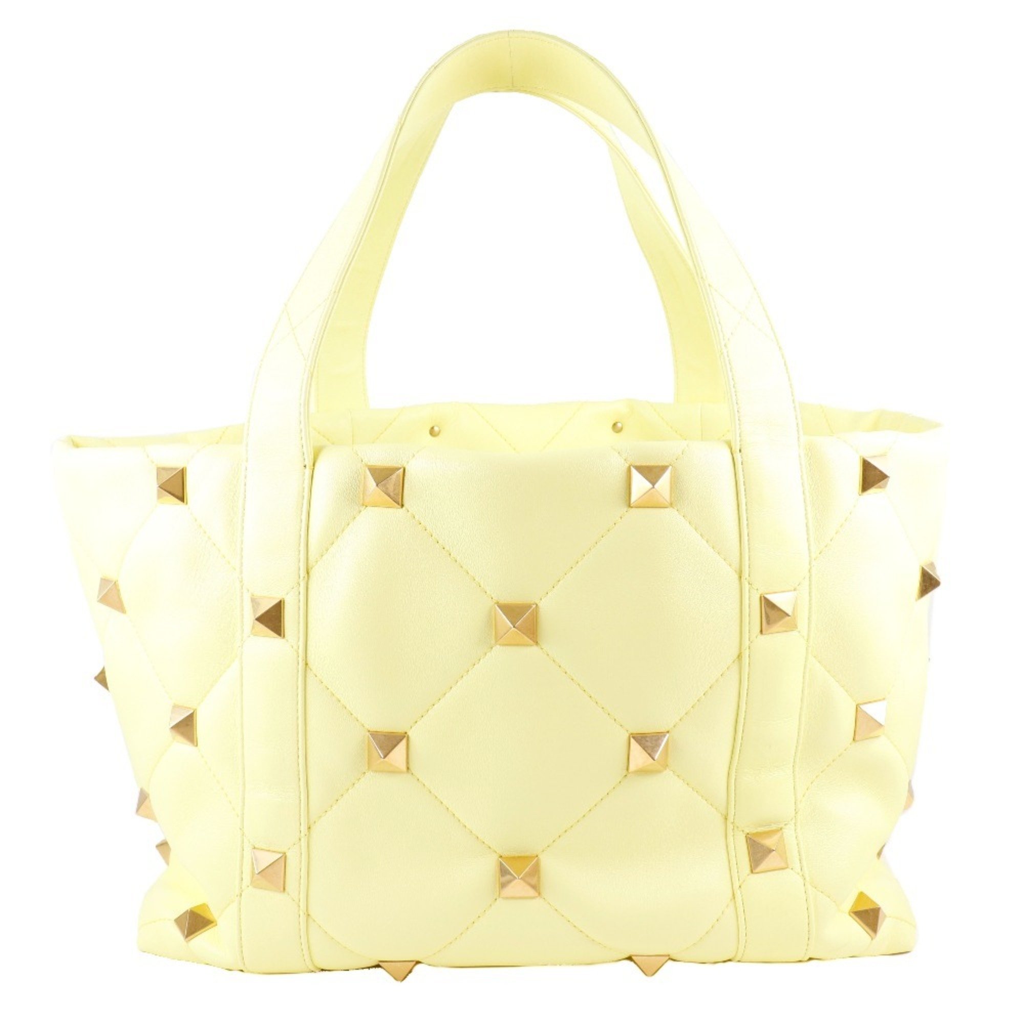 Valentino Roman Studs Quilted 2021SS Calf Yellow Ladies Tote Bag