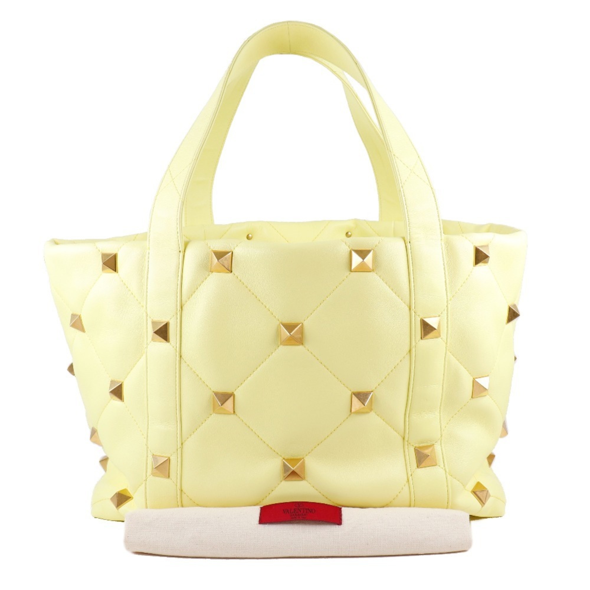 Valentino Roman Studs Quilted 2021SS Calf Yellow Ladies Tote Bag