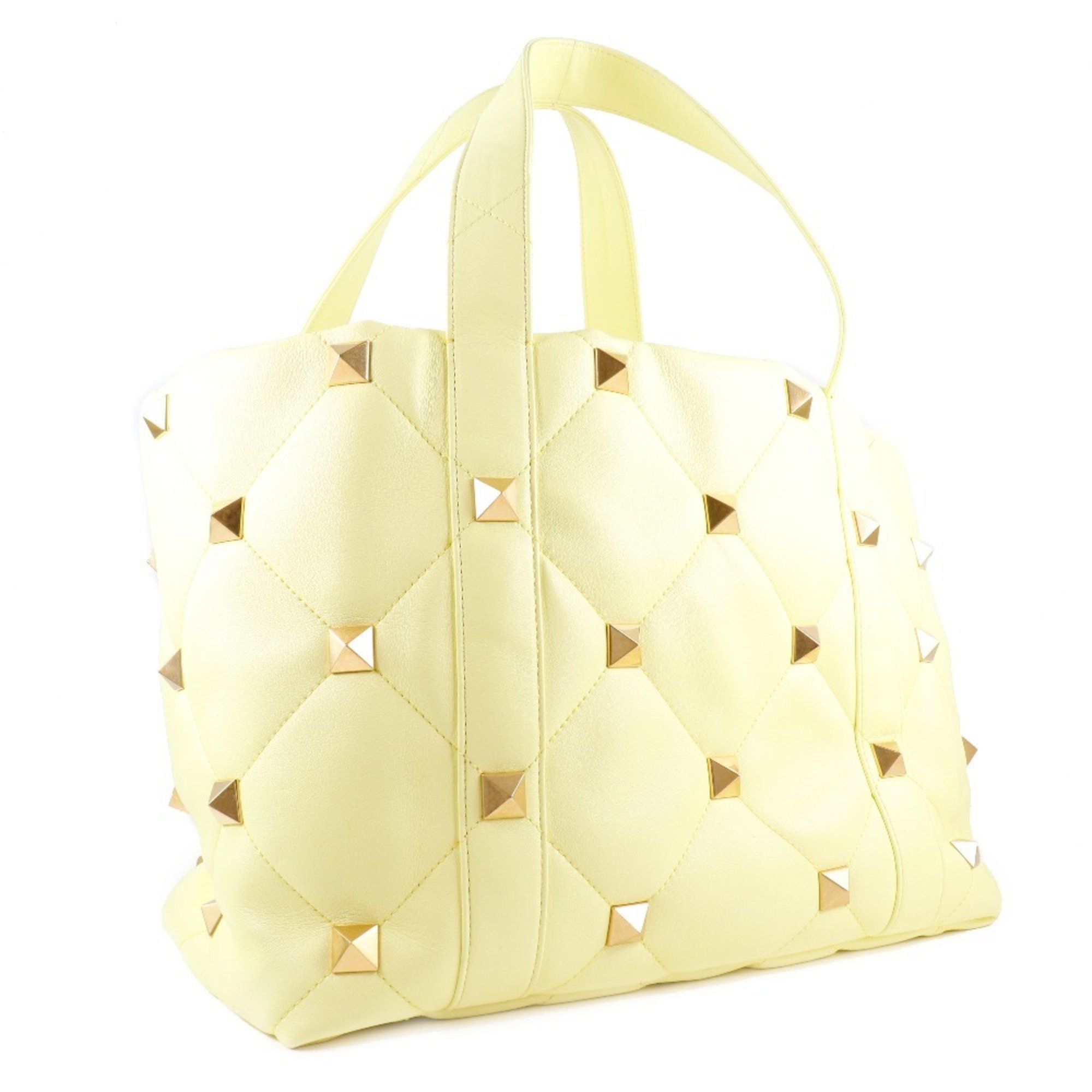 Valentino Roman Studs Quilted 2021SS Calf Yellow Ladies Tote Bag