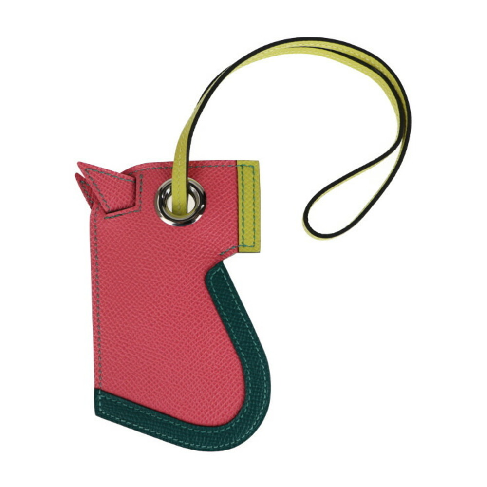 Hermes Rose Azalee/Lime/Malachite Epsom Leather Camail Bag Charm Key Holder  - Yoogi's Closet