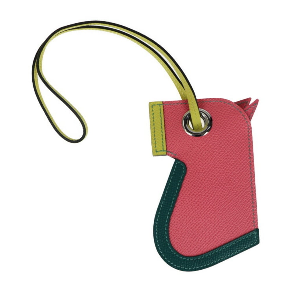 Hermes Rose Azalee/Lime/Malachite Epsom Leather Camail Bag Charm Key Holder  - Yoogi's Closet