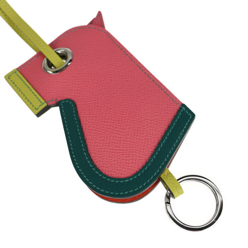 Hermes Rose Azalee/Lime/Malachite Epsom Leather Camail Bag Charm Key Holder  - Yoogi's Closet