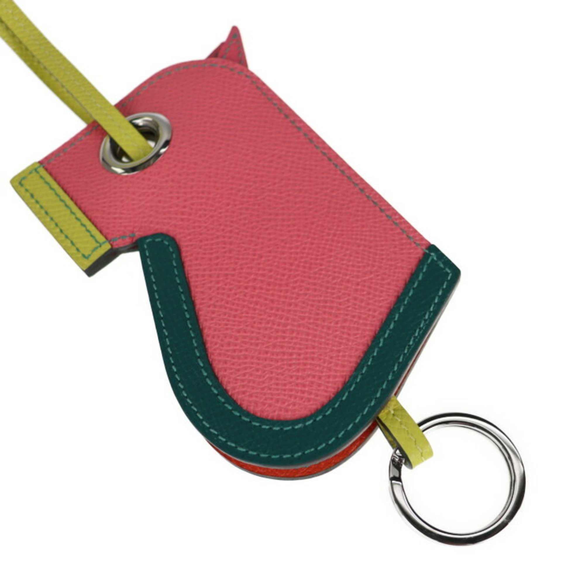 HERMES Hermes Camaille Charm Vo Epsom Rose Azalee Malachite Lime with Key Ring Bag