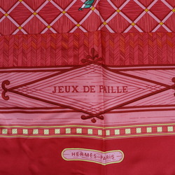 HERMES Hermes JEUX DE PAILLE Carre 90 scarf silk red multicolor