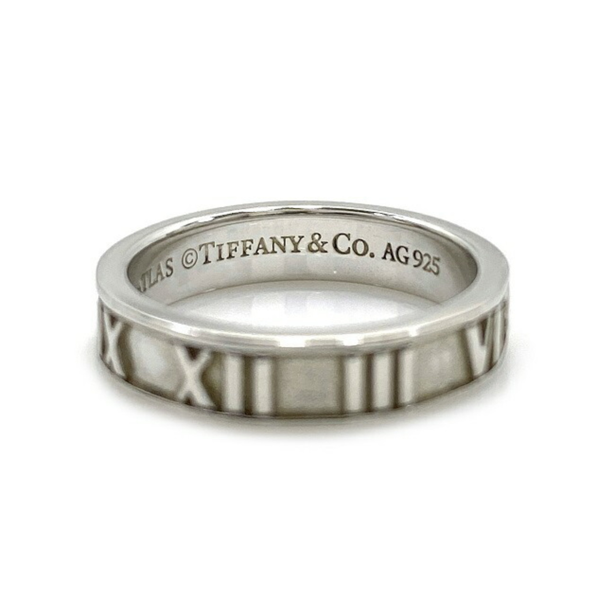 Tiffany Atlas Narrow Ring Silver No. 8.5 Ag 925 TIFFANY&Co. Flat Band Roman Numeral Women's