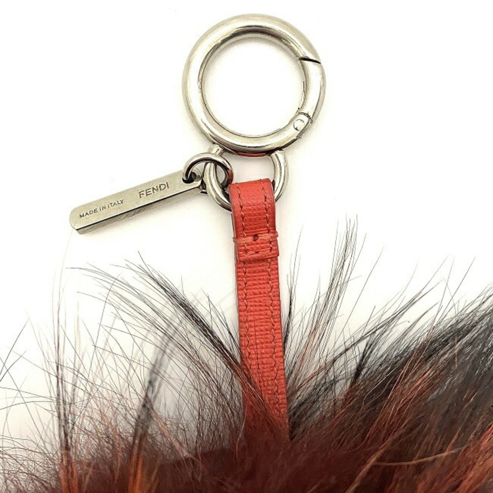 Fendi Keychain Bag Bugs Bordeaux Red Beige Silver Monster 7AR683 Fur Leather FENDI Charm Kabuki Accent Impact
