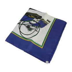 HERMES Hermes LES VOITURES A TRANSFORMATION folding hooded carriage Carre 90 scarf silk blue white