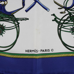 HERMES Hermes LES VOITURES A TRANSFORMATION folding hooded carriage Carre 90 scarf silk blue white
