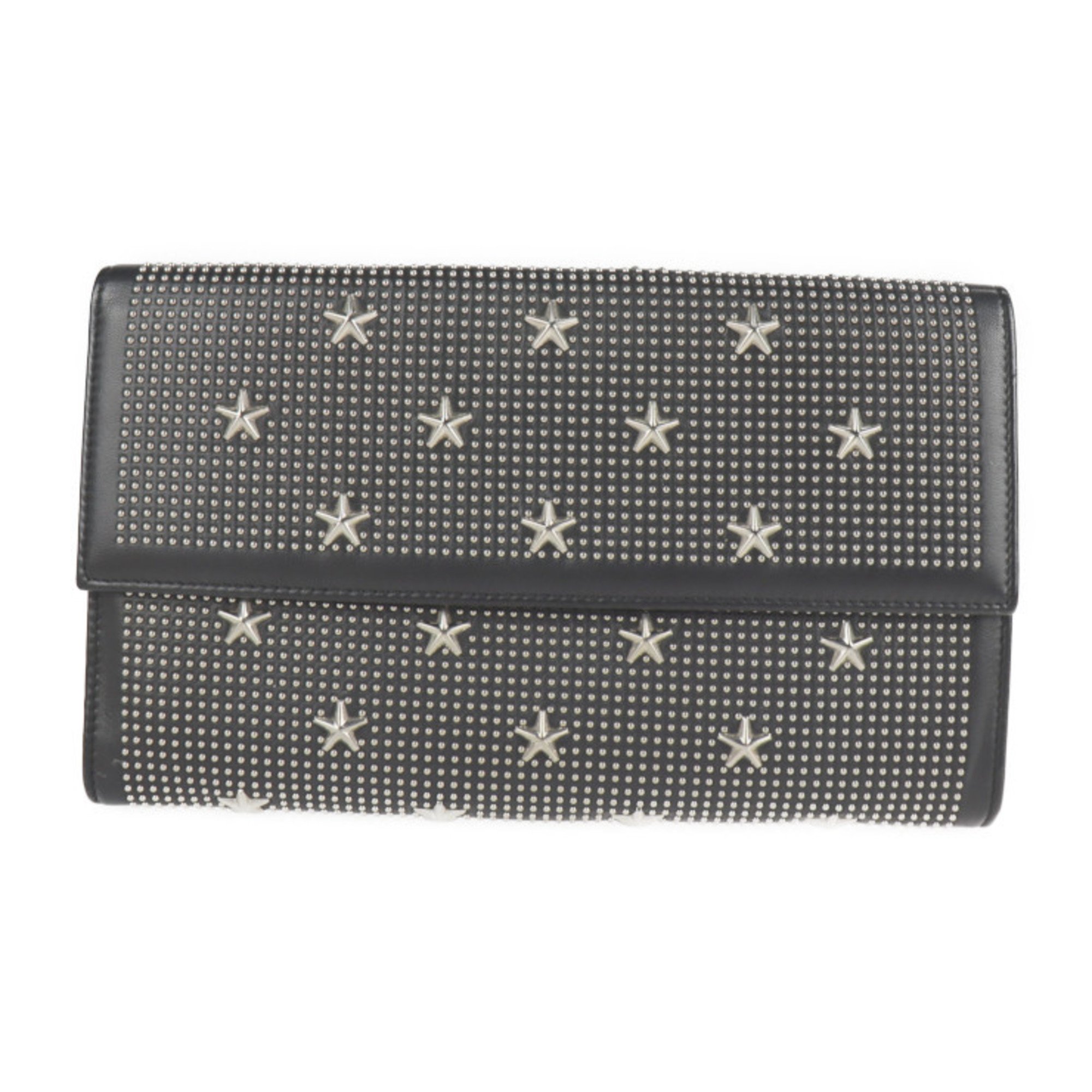 JIMMY CHOO Jimmy Choo clutch bag leather black silver metal fittings star studs second flap