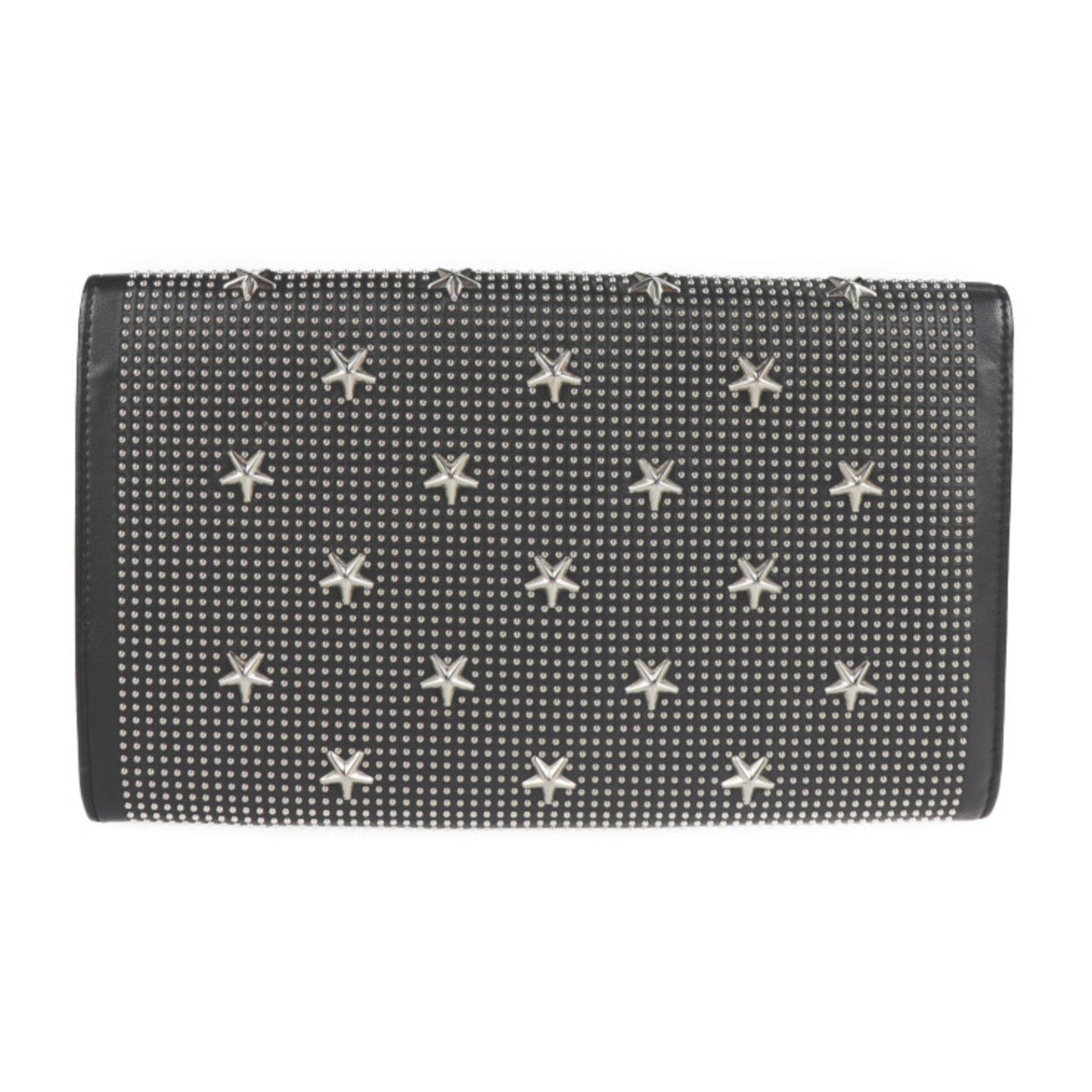 JIMMY CHOO Jimmy Choo clutch bag leather black silver metal fittings star studs second flap