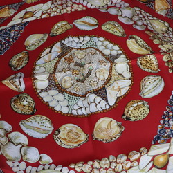 HERMES Hermes Rocaille seashell Carre 90 scarf silk scarlet multicolor