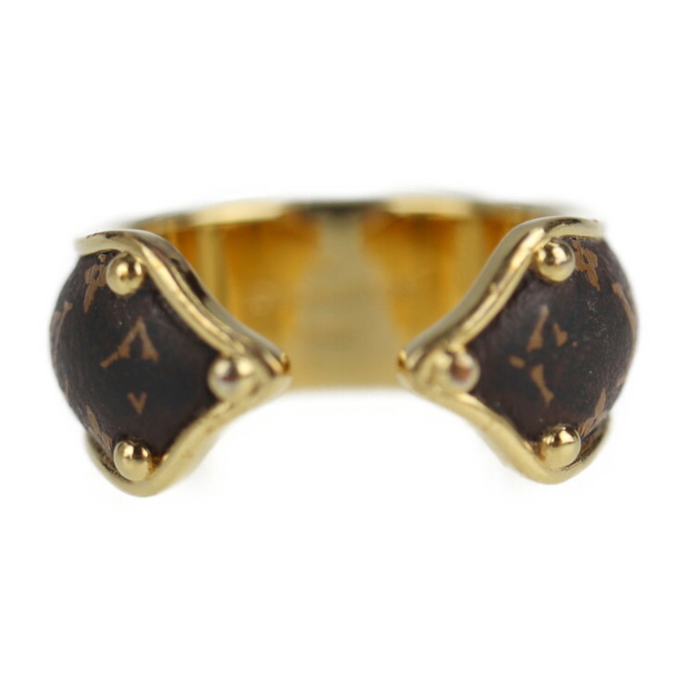 Louis Vuitton Gold Tone Monogram Wood Ring Size 56 Size 7.5