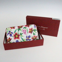 Salvatore Ferragamo long wallet 22 D178 calf leather STBOUQUET WHITE MULTI white system multicolor flower print round fastener zip around