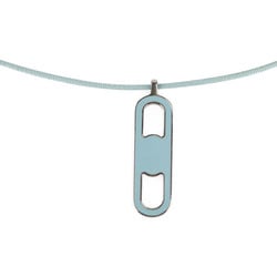 HERMES Hermes Necklace Metal Lacquer Silver Light Blue Pendant Chène d'Ancle Maillon